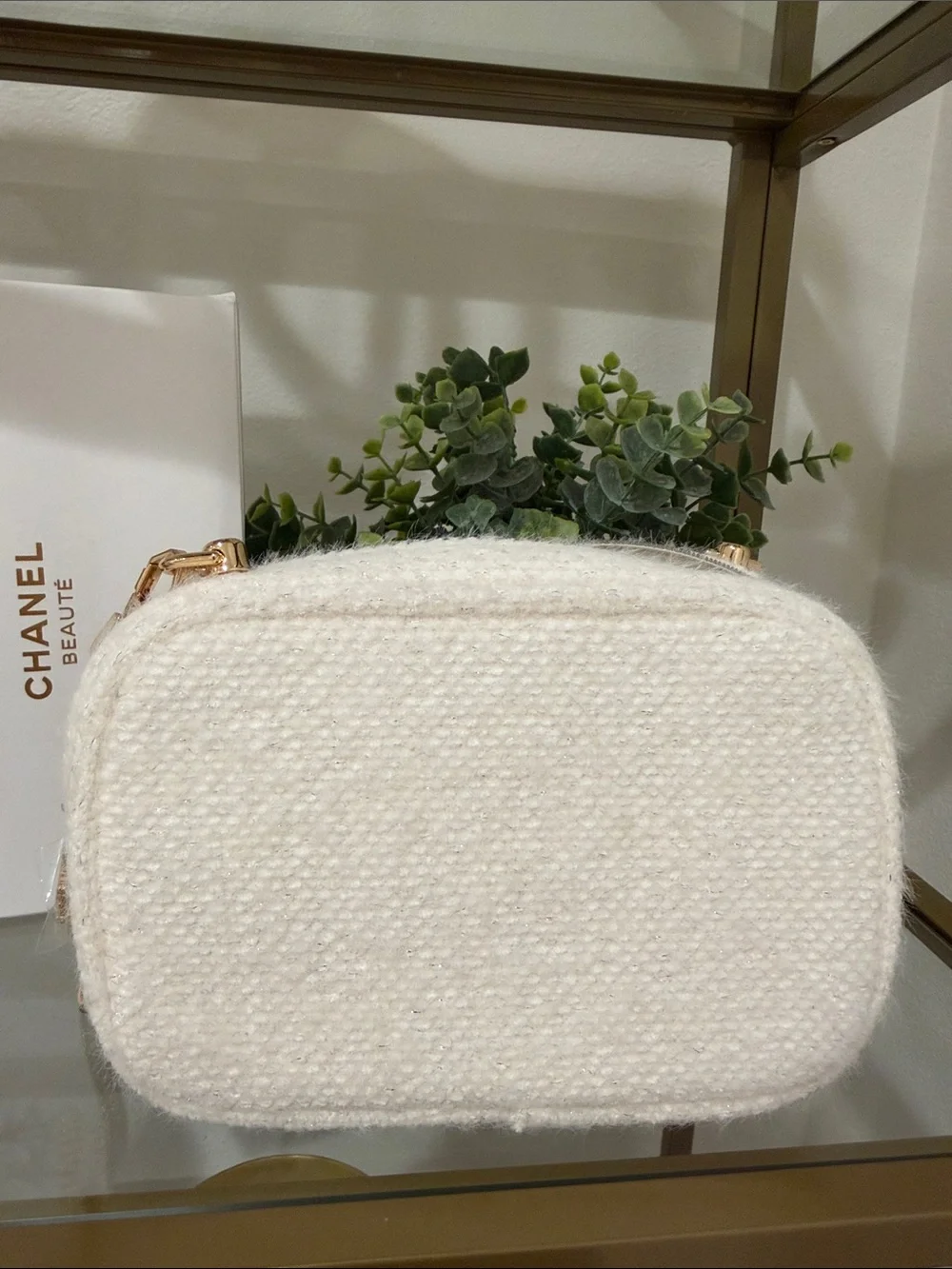 CHANEL Cream Bouclé Beaute Crossbody with Gold Chain